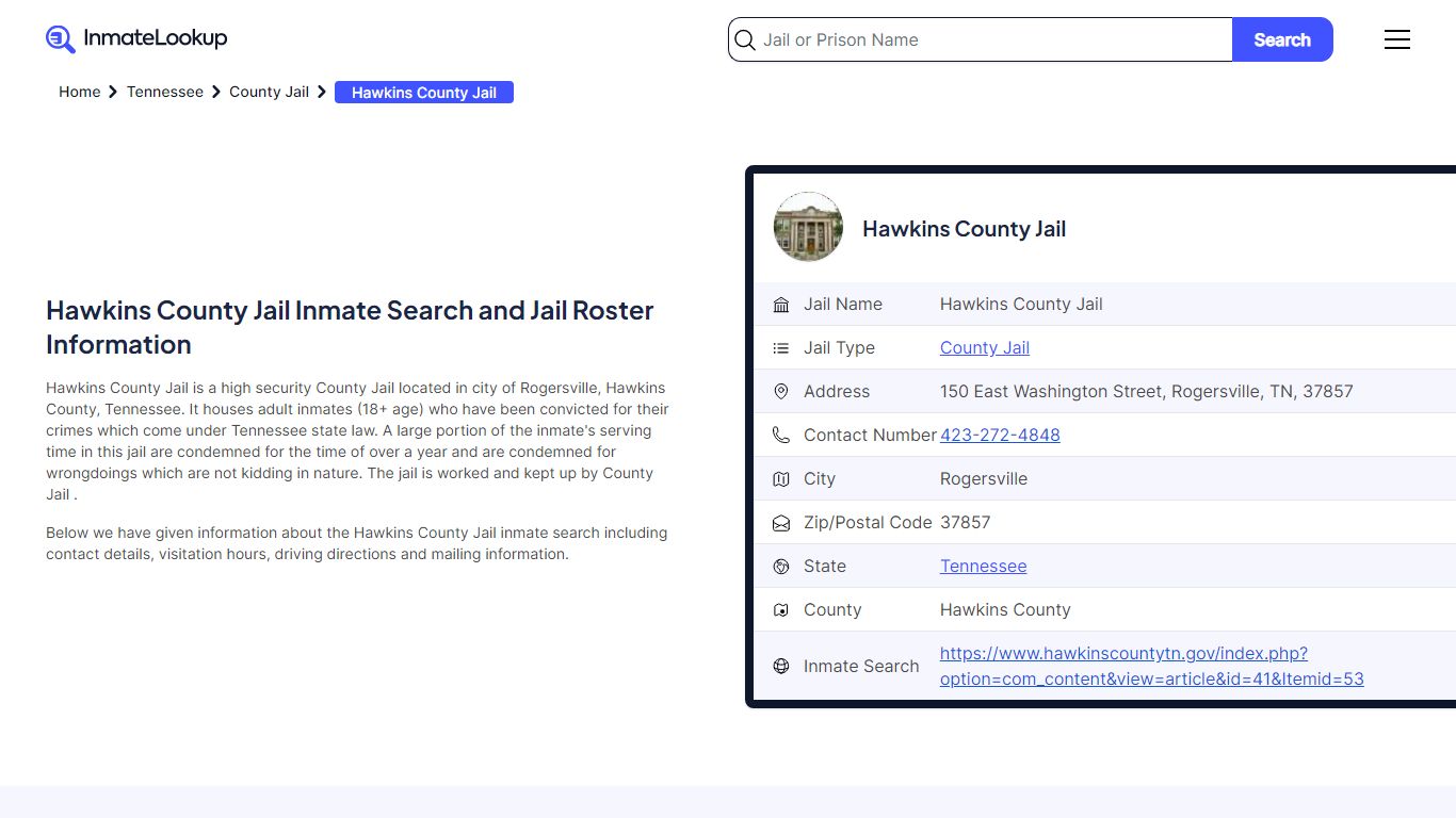 Hawkins County Jail Inmate Search - Rogersville Tennessee - Inmate Lookup